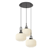 Photograph: Idolite Camille 2m Round Pendant, 3 x E27, Black Chrome/Matt Black With 30cm Pumpkin Shaped Ribbed Opal Glass