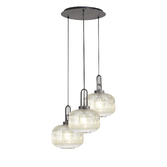 Photograph: Idolite Camille 2m Round Pendant, 3 x E27, Pewter/Matt Black With 30cm Pumpkin Shaped Ribbed Champagne Glass