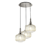 Photograph: Idolite Camille 2m Round Pendant, 3 x E27, Polished Nickel/Matt Black With 30cm Pumpkin Shaped Ribbed Champagne Glass