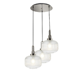 Photograph: Idolite Camille 2m Round Pendant, 3 x E27, Polished Nickel/Matt Black With 30cm Pumpkin Shaped Ribbed Clear Glass