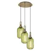 Photograph: Idolite Camille 2m Round Pendant 3 x E27 With 20cm Tubular Ribbed Glass, Brass Gold/Green/Matt Black