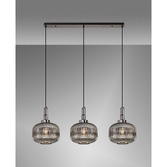 Photograph: Idolite Camille Black Chrome 3 Light Linear Bar Pendant With Smoked Ribbed Glasses