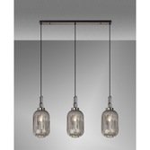 Photograph: Idolite Camille Black Chrome 3 Light Linear Bar Pendant With Smoked Ribbed Glasses