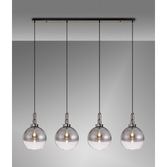 Photograph: Idolite Camille Black Chrome 4 Light Linear Bar Pendant With Smoked/Clear Ombre Glass Globes