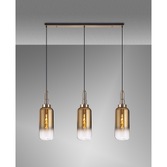 Photograph: Idolite Camille Brass Gold 3 Light Linear Bar Pendant With Brass Gold/Clear Ombre Glasses