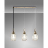 Photograph: Idolite Camille Brass Gold 3 Light Linear Bar Pendant With Champagne Ribbed Glasses