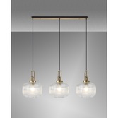 Photograph: Idolite Camille Brass Gold 3 Light Linear Bar Pendant With Clear Ribbed Glasses