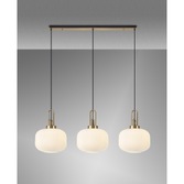 Photograph: Idolite Camille Brass Gold 3 Light Linear Bar Pendant With Opal Ribbed Glasses