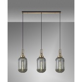 Photograph: Idolite Camille Brass Gold 3 Light Linear Bar Pendant With Smoked Ribbed Glasses