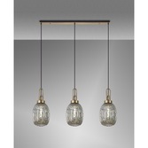 Photograph: Idolite Camille Brass Gold 3 Light Linear Bar Pendant With Smoked Ribbed Glasses