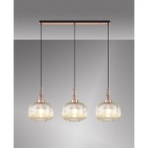 Photograph: Idolite Camille Copper 3 Light Linear Bar Pendant With Champagne Ribbed Glasses