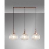 Photograph: Idolite Camille Copper 3 Light Linear Bar Pendant With Clear Ribbed Glasses