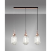 Photograph: Idolite Camille Copper 3 Light Linear Bar Pendant With Clear Ribbed Glasses