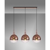 Photograph: Idolite Camille Copper 3 Light Linear Bar Pendant With Copper/Clear Ombre Glass Globes