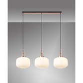 Photograph: Idolite Camille Copper 3 Light Linear Bar Pendant With Opal Ribbed Glasses