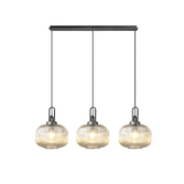 Photograph: Idolite Camille Linear 3 Light Pendant E27, Aged Pewter/Matt Black With 30cm Pumpkin Shaped Ribbed Champagne Glass