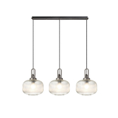 Photograph: Idolite Camille Linear 3 Light Pendant E27, Aged Pewter/Matt Black With 30cm Pumpkin Shaped Ribbed Clear Glass