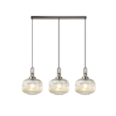 Photograph: Idolite Camille Linear 3 Light Pendant E27, Antique Silver/Matt Black With 30cm Pumpkin Shaped Ribbed Champagne Glass