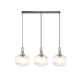 Photograph: Idolite Camille Linear 3 Light Pendant E27, Antique Silver/Matt Black With 30cm Pumpkin Shaped Ribbed Clear Glass