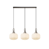 Photograph: Idolite Camille Linear 3 Light Pendant E27, Antique Silver/Matt Black With 30cm Pumpkin Shaped Ribbed Opal Glass