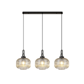 Photograph: Idolite Camille Linear 3 Light Pendant E27, Black Chrome/Matt Black With 30cm Pumpkin Shaped Ribbed Champagne Glass