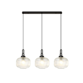 Photograph: Idolite Camille Linear 3 Light Pendant E27, Black Chrome/Matt Black With 30cm Pumpkin Shaped Ribbed Clear Glass