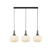 Photograph: Idolite Camille Linear 3 Light Pendant E27, Black Chrome/Matt Black With 30cm Pumpkin Shaped Ribbed Opal Glass