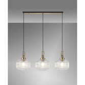 Photograph: Idolite Camille Linear 3 Light Pendant E27, Brass Gold/Matt Black With 30cm Pumpkin Shaped Ribbed Clear Glass