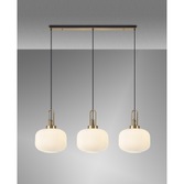 Photograph: Idolite Camille Linear 3 Light Pendant E27, Brass Gold/Matt Black With 30cm Pumpkin Shaped Ribbed Opal Glass