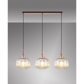 Photograph: Idolite Camille Linear 3 Light Pendant E27, Copper/Matt Black With 30cm Pumpkin Shaped Ribbed Champagne Glass