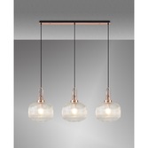 Photograph: Idolite Camille Linear 3 Light Pendant E27, Copper/Matt Black With 30cm Pumpkin Shaped Ribbed Clear Glass