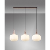 Photograph: Idolite Camille Linear 3 Light Pendant E27, Copper/Matt Black With 30cm Pumpkin Shaped Ribbed Opal Glass