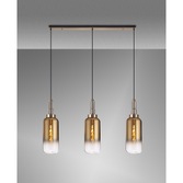 Photograph: Idolite Camille Linear 3 Light Pendant E27 With 16cm Cylinder Glass, Brass Gold/Clear Brass Gold/Matt Black