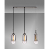 Photograph: Idolite Camille Linear 3 Light Pendant E27 With 16cm Cylinder Glass, Smoked/Clear Black Chrome/Matt Black