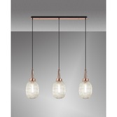 Photograph: Idolite Camille Linear 3 Light Pendant E27 With 20cm Almond Ribbed Glass, Champagne Copper/Matt Black