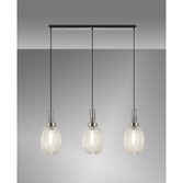 Photograph: Idolite Camille Linear 3 Light Pendant E27 With 20cm Almond Ribbed Glass, Champagne Polished Nickel/Matt Black