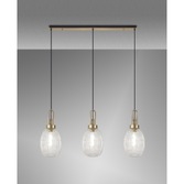 Photograph: Idolite Camille Linear 3 Light Pendant E27 With 20cm Almond Ribbed Glass, Clear Brass Gold/Matt Black
