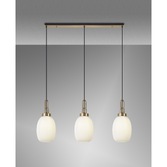 Photograph: Idolite Camille Linear 3 Light Pendant E27 With 20cm Almond Ribbed Glass, Opal Brass Gold/Matt Black