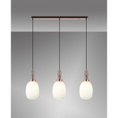 Photograph: Idolite Camille Linear 3 Light Pendant E27 With 20cm Almond Ribbed Glass, Opal Copper/Matt Black