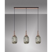 Photograph: Idolite Camille Linear 3 Light Pendant E27 With 20cm Almond Ribbed Glass, Smoked Copper/Matt Black