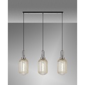 Photograph: Idolite Camille Linear 3 Light Pendant E27 With 20cm Tubular Ribbed Glass, Champagne Polished Nickel/Matt Black