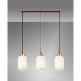 Photograph: Idolite Camille Linear 3 Light Pendant E27 With 20cm Tubular Ribbed Glass, Opal Copper/Matt Black
