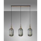 Photograph: Idolite Camille Linear 3 Light Pendant E27 With 20cm Tubular Ribbed Glass, Smoked Brass Gold/Matt Black