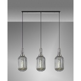 Photograph: Idolite Camille Linear 3 Light Pendant E27 With 20cm Tubular Ribbed Glass, Smoked Polished Nickel/Matt Black