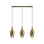 Photograph: Idolite Camille Linear 3 Light Pendant E27 With 23cm Pear Glass, Brass Gold/Clear Brass Gold/Matt Black