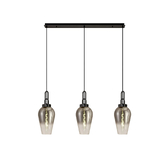 Photograph: Idolite Camille Linear 3 Light Pendant E27 With 23cm Pear Glass, Smoked/Clear Black Chrome/Matt Black