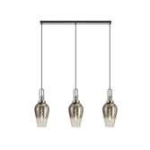 Photograph: Idolite Camille Linear 3 Light Pendant E27 With 23cm Pear Glass, Smoked/Clear Polished Nickel/Matt Black