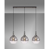 Photograph: Idolite Camille Linear 3 Light Pendant E27 With 30cm Globe Glass, Smoked/Clear Black Chrome/Matt Black