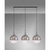 Photograph: Idolite Camille Linear 3 Light Pendant E27 With 30cm Globe Glass, Smoked/Clear Polished Nickel/Matt Black