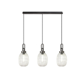 Photograph: Idolite Camille Linear 3 Light Pendant With 20cm Almond Ribbed Glass, Aged Pewter/Matt Black Clear